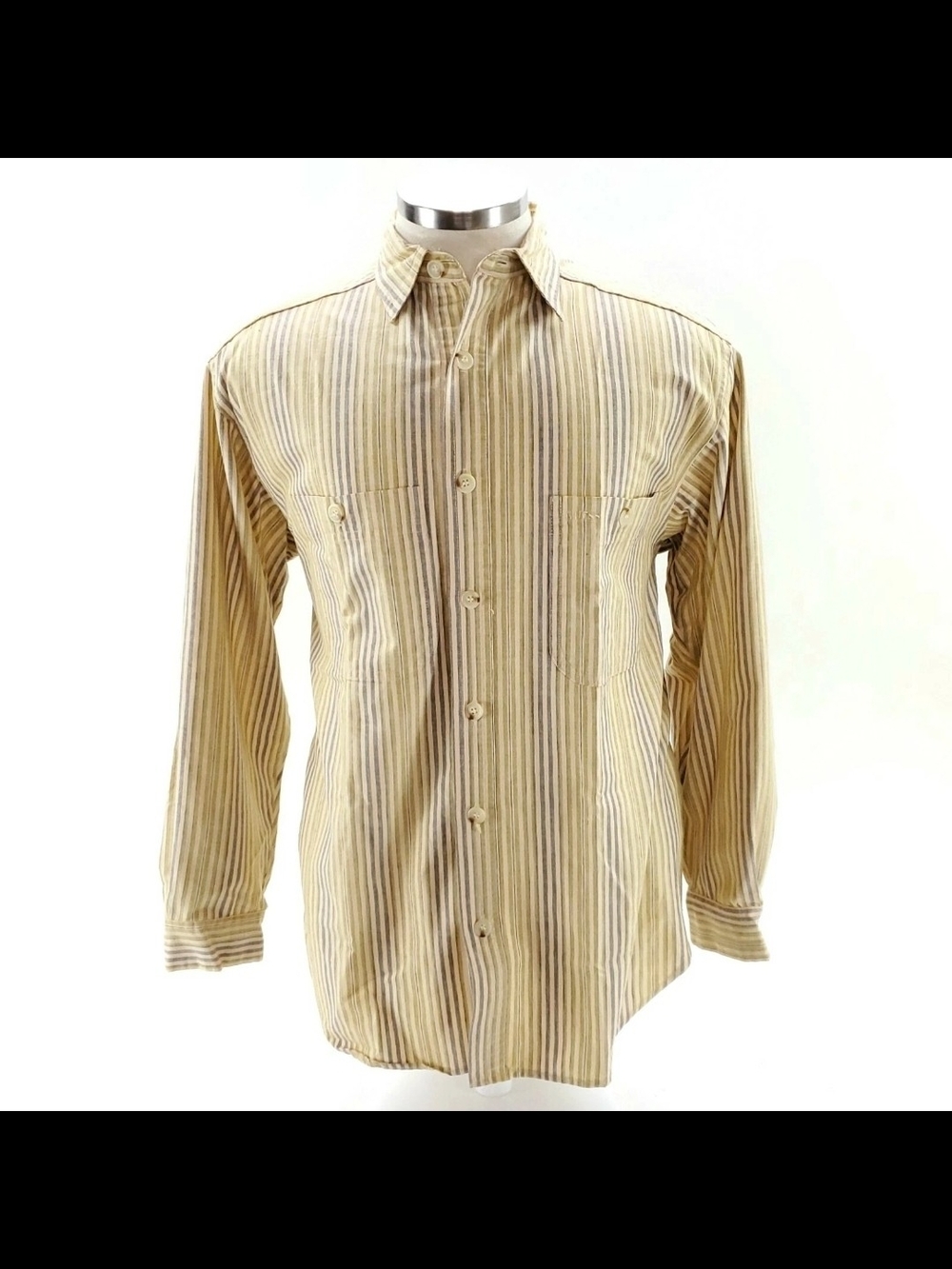 Mens Long Sleeve Shirt Striped Green Button Up Vintage Guess Jeans Size Small